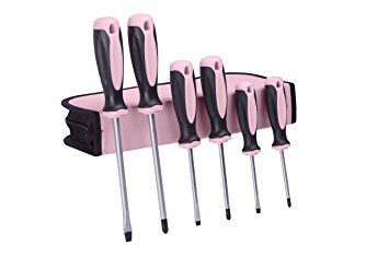 Pink Power Screwdriver Set with Pink Tool Bag - 6 Piece Phillips and Flathead Hand Tool Set for Women