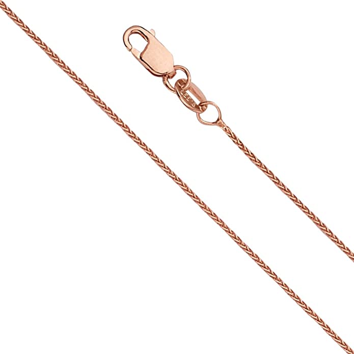 14k REAL Yellow OR White OR Rose/Pink Gold Solid 1mm Braided Wheat Chain Necklace with Lobster Claw Clasp