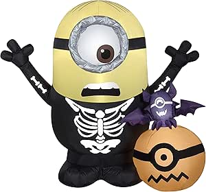 Gemmy 3.5' Airblown Inflatable Minion Skeleton w/Pumpkin Scene Universal