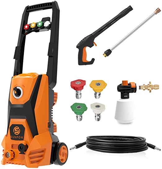 SUNPOW Electric Pressure Washer 2500 PSI 1.8 GPM High Power Washer Machine with 4 Nozzles, Detergent Tank & Hose for Home, Vehicle, Driveways, Garden