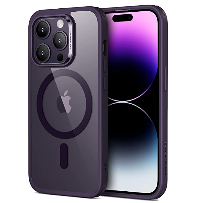 ESR Classic Hybrid Magnetic Case with HaloLock, Compatible with iPhone 14 Pro Max, Compatible with MagSafe, Shockproof Military-Grade Protection, Scratch-Resistant Back,Clear Purple