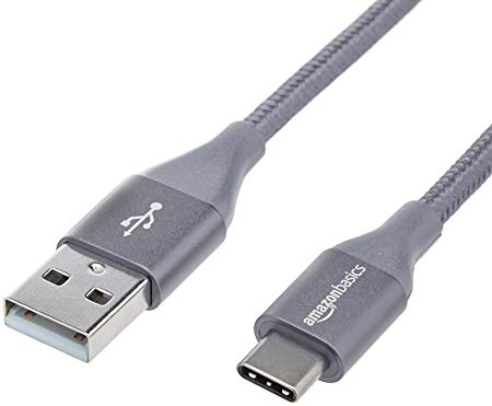 AmazonBasics Double Braided Nylon USB Type-C to Type-A 2.0 Male Cable, 6 feet, Dark Grey
