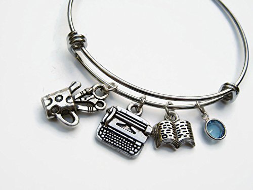 Personalized Writer Bracelet, Expandable Bangle Bracelet, Stainless Steel Bracelet, Author Bracelet, Typewriter Gift