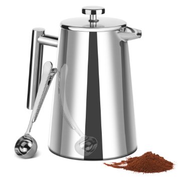 Zestkit Double Wall Stainless Steel French Coffee & Tea Press， 8 Cup/4 Mug (1 liter, 34 oz)