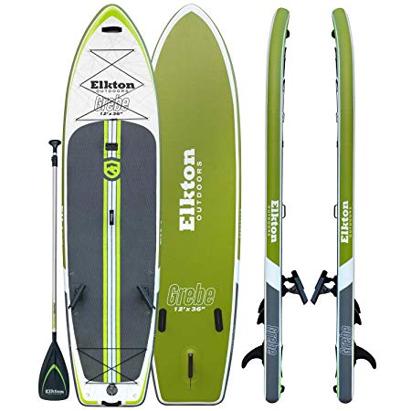 Elkton Outdoors Grebe 12” Inflatable Fishing Paddle Board With Non-Slip Eva Foam Deck, 2 Fishing Rod Holders & Accessory Mount- Carry Pack, Paddle, High Pressure Pump & Ankle Leash Included!