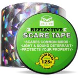 Bird Repellent Scare Tape Simple Control Device to Keep Away Pigeons Woodpeckers Ducks and More Deterrent Ribbon Stops Damage and Deters Pests Works Great with Netting Spikes or a Scarecrow - 125 Ft 381m Roll