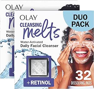 Olay Cleansing Melts   Retinol Face Cleanser, Water-Activated Face Wash Cleans, Tones, and Refreshes Skin, 64 Count Total (2 Packs of 32 Count)