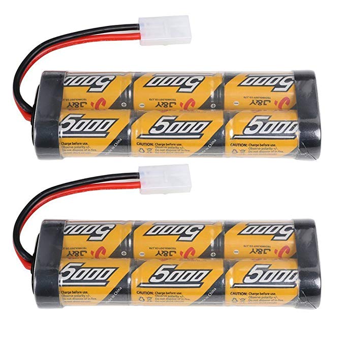 Flylinktech 2 Pack 7.2V 5000mAh NiMH RC Car Rechargeable Batteries for RC Cars,Electric Rc Monster Trucks,Traxxas, LOSI, Associated, HPI, Tamiya, Kyosho With Tamiya Connectors