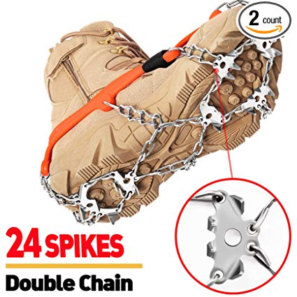 EnergeticSky 24 Spikes Crampons Ice Cleats Traction Snow Grips for Boots Shoes,Anti-Slip Stainless Steel Spikes,Microspikes for Hiking Fishing Walking Climbing Jogging Mountaineering.
