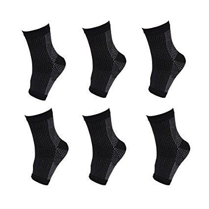 Compression Foot Sleeves(6 Pairs) for Men & Women - Medical Grade Plantar Fasciitis Socks for Everyday Use with Arch Support - Eases Swelling, Relieves Pain, Increases Circulation