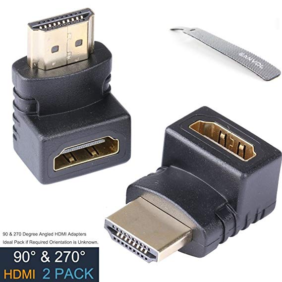 Ganvol (2 Pack HDMI to HDMI Elbow Adapters, Right Angle HDMI Adapter, Left Angle HDMI Connector, Male to Female (Stop the HDMI cables from sticking out from the flat TV side)