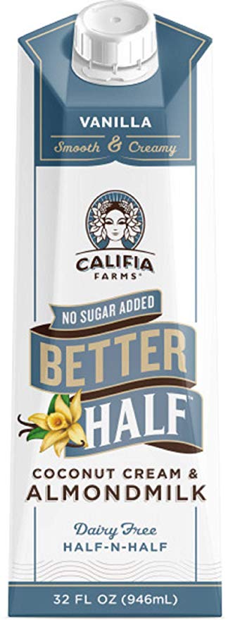 Califia Farms Vanilla Better Half Coffee Creamer, 32 Oz (Pack of 6) | Coconut Cream and Almondmilk | Half & Half | Keto | Dairy Free | Plant Based | Nut Milk | Vegan | Non-GMO