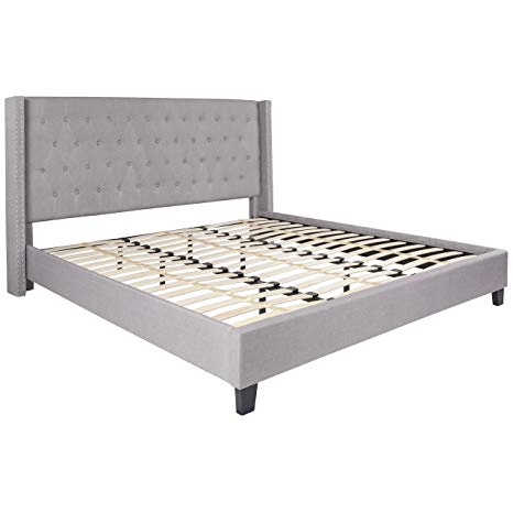 Flash Furniture Riverdale King Size Tufted Upholstered Platform Bed in Light Gray Fabric