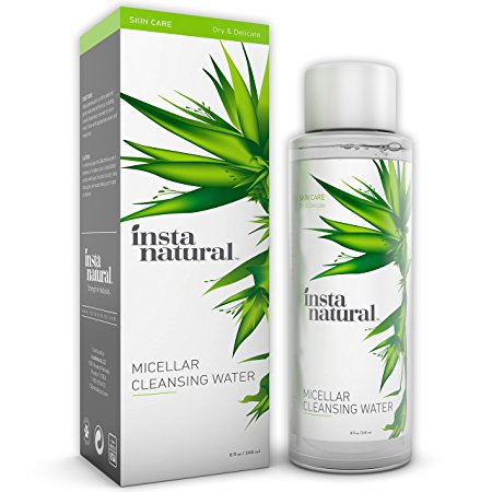 InstaNatural Micellar Water - Gentle Nonrinse Facial Cleansing & Simple Makeup Remover - Natural Skin Care Solution for Sensitive Skin - Fast Daily Hydration - Great for Post Gym Use & Travel - 8 OZ