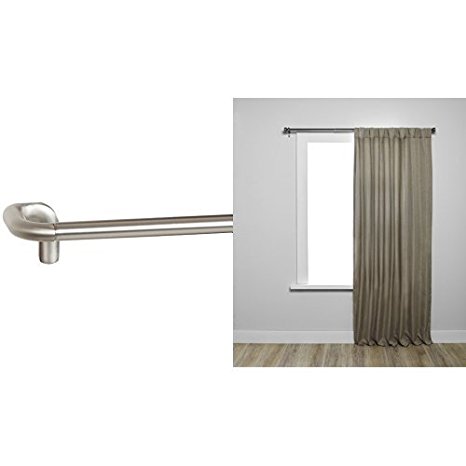 Umbra Twilight Room-Darkening Curtain Rod in Nickel and Two Kensington Black-Out Curtain Panels in Beige