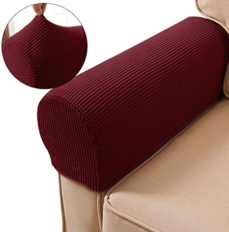 Maibtkey Arm Rest Covers Set, Pack of 2 Stretch Armchair Arm Covers Soft Sofa Arm Covers Non Slip Furniture Protector (Wine Red)