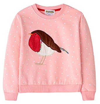 Fiream Girls Cotton Crewneck Cute Embroidery Sweatshirts