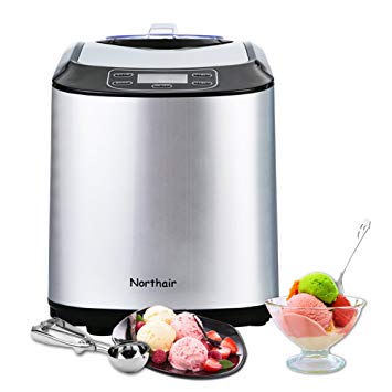 Northair ICM15 Automatic Ice Cream Maker Makes Hard & Soft Serve Ice Cream, Gelato, Sorbet and Frozen Yogurt with Build-in Cooling Compressor, LCD Digital Display (Silver)