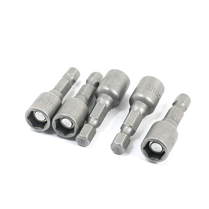 Sourcingmap a14070200ux0863 4 x 8 mm Magnetic Nut Driver Bit/Hex Socket (5 Pieces), 42 mm