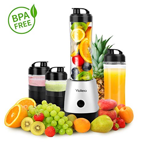 Juice Blender Yoleo Portable Blender 300W Mini Blender Quick Smoothie Maker Smoothie Blender Juice Extractor Protein Shake Machine Mix and Go with Travel Sport Bottle Lid and 4 BPA-Free Cup