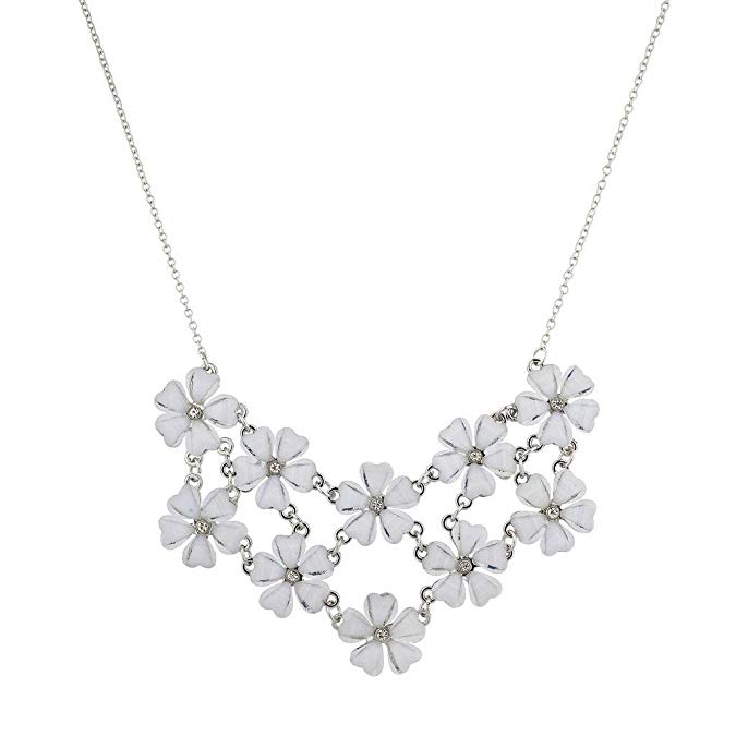 Lux Accessories Xmas Christmas Holiday Silver White Mini Floral Flower Collar Chain Statement Necklace