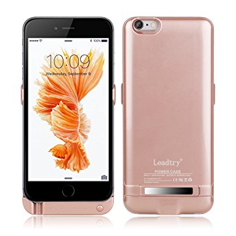 Leadtry 8200mAh Iphone 6(s) Plus 5.5" Universal Slim Case Rechargeable Portable Charger Case Outdoor Moving External Battery Backup Case Cover with 4 LED Lights Built-in Pop-out Kickstand Holder Rose