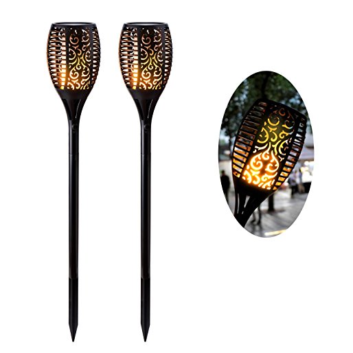 Solar Light Outdoor GKG 96 LED Solar Path Torches Lights Outdoor Waterproof Solar Tiki Torch Light Dancing Flame Light for Yard Garden Driveway Pathway Pool (2 Pack)