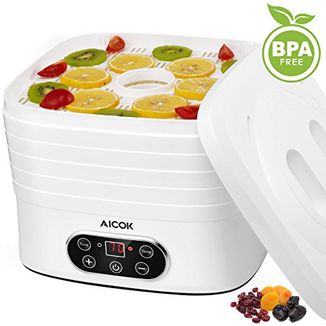 Aicok Dehydrator 5 Tray Food Dehydrator, Electric Fruit Dryer Machine with Timer and Adjustable Temperature Control, 240W, White