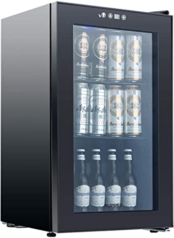 KUPPET 80-Can Beverage Cooler and Refrigerator,Mini Fridge for Home, Office or Bar with Glass Door and Adjustable Removable Shelves,Perfect for Soda Beer or Wine, Black, 2.3 Cu.Ft.