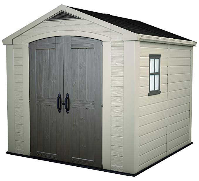 Keter Factor Outdoor Plastic Garden Storage Shed, 8 x 8 feet - Beige