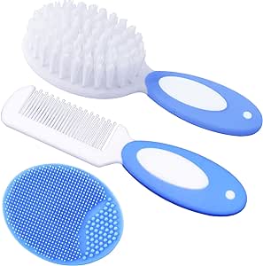 Baby Hair Brush, Cradle Cap Brush, Baby Hair Comb, Baby Hair Brush and Comb Set for Newborns & Toddlers, Baby Brush Soft Bristles, Ideal for Cradle Cap, Perfect Baby Registry Gift (Blue)