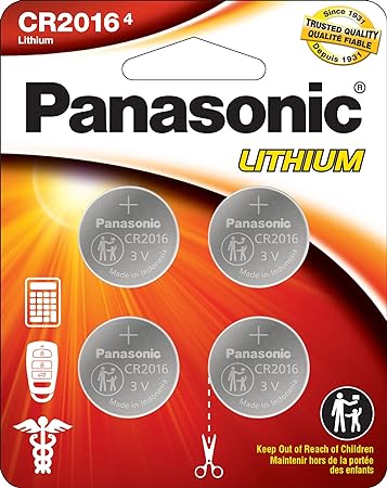 Panasonic CR2016 3.0 Volt Long Lasting Lithium Coin Cell Batteries in Child Resistant, Standards Based Packaging, 4-Battery Pack