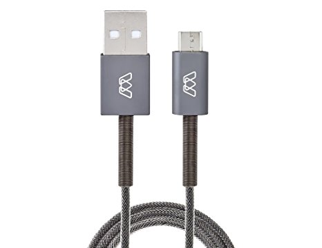 MOS Spring Micro USB Cable, Aluminum Heads with Spring Relief, Deep Grey, 6 ft
