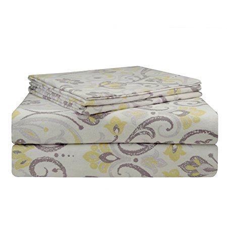 Pointehaven 200 GSM Flannel Sheet Set, King, Printed, Meadow