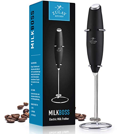Zulay Milk Frother Handheld Battery Operated Foam Maker for Lattes - Great Bulletproof Coffee Electric Whisk Drink Mixer, Mini Blender and Foamer Perfect for Cappuccino, Frappe, Matcha, Hot Chocolate by Milk Boss