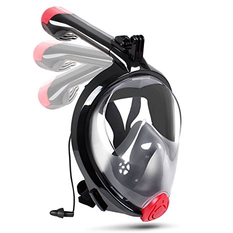 Snorkel Mask 2.0 Version 2018 New Foldable 180° Full Face Snorkel Mask Panoramic View with GroPro Mount Anti-Fog Anti Leak Easy Breath Dry Snorkel Mask for Adults Kids, Heeta