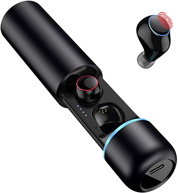 Bluetooth 5.0 Wireless Earbuds with Microphone Touch Control TWS Bluetooth Earbuds HD Call Deep Bass HiFi Stereo Sound Waterproof Bluetooth Headsets in-Ear Headphones USB C Charging Case (Black)