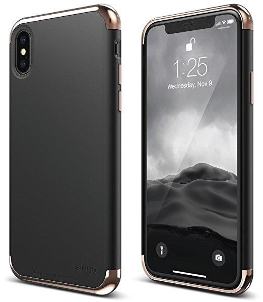 elago Empire Series iPhone X Case - Scratch Resistant Grip Coated Slim Fit Dual Toned Protective Cover for Apple iPhone X (2017) - Rose Gold / Black