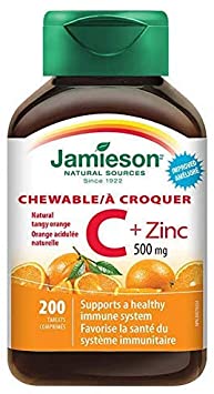 Jamieson Chewable Vitamin C 500mg   Zinc, Natural Tangy Orange, 200 Tablets