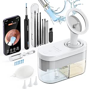 Ear Wax Removal Kit - Water Powered Ear Cleaner & Ear Cleaner with Camera, Ear Irrigation Flushing System with One-Piece Waste Tank, Ear Wax Removal Tool with 1080 HD Camera