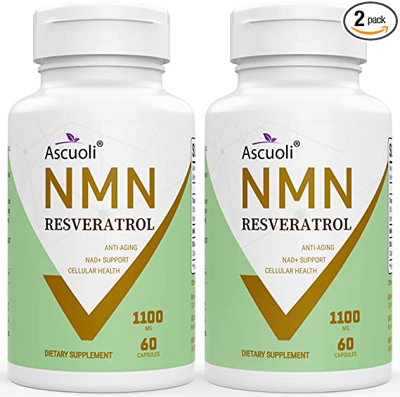 NMN + Trans-Resveratrol 99% Purity 1100mg Supplement, 3-IN -1 Advanced Formula 500mg NMN Nicotinamide Mononucleotide Boost NAD+, Anti-Aging, Powerful Antioxidant, Immune & Energy Support, 120 Capsules