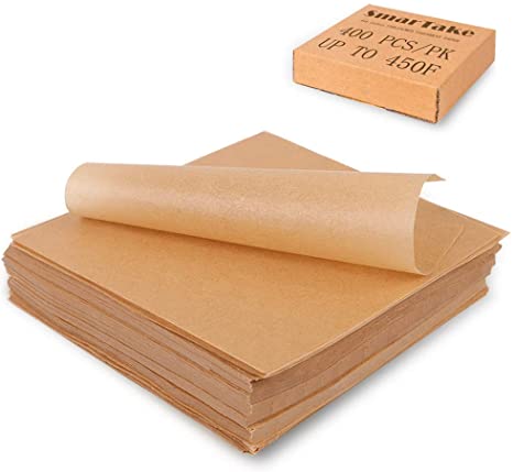 SMARTAKE 400 Pcs Unbleached Parchment Paper Baking Sheets, 4x4 Inches Non-Stick Precut Baking Parchment, Perfect for Wrapping Candy Baking Grilling Cup Cake Cookie and More