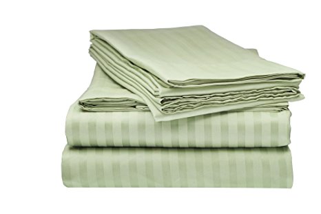 ITALIAN Collection STRIPED 4PC QUEEN Sheet Set, Sage Green
