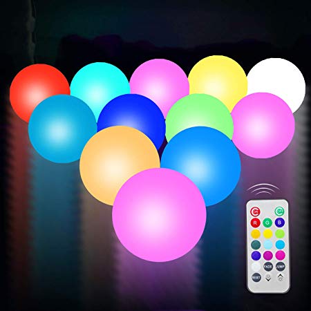 UNIQLED 12 Packs LED Floating Mood Lights Battery Operated 3 inch Color Changing Pool Balls with Remote Controller Waterproof LED Balls Garden Decor Bath Toys for Indoor Outdoor Decoration