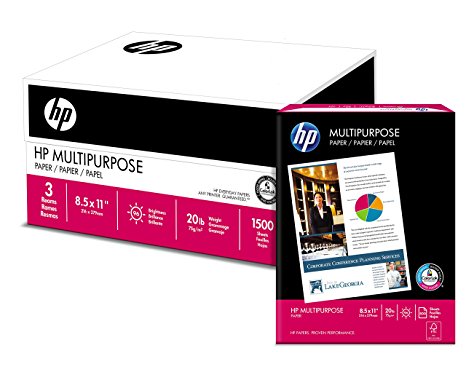 HP Paper, Multipurpose Ultra White, 20lb, 8.5 x 11, Letter, 96 Bright, 1500Sheet / 3 Ream Case (112530)