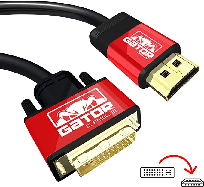 Gator Cable DVI-D 24 1 to HDMI Dual Link Cable - Male to Male DVI-D Dual Link to HDMI Adapter Cord, Gold-Plated 6FT
