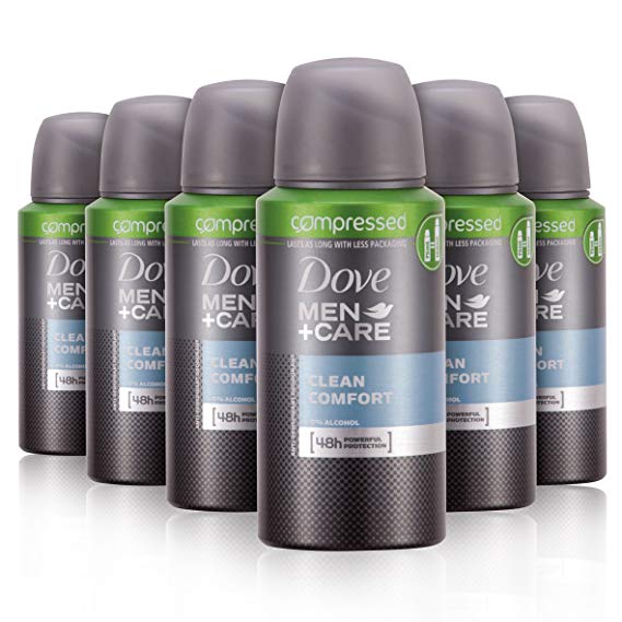 Dove Men Clean Comfort Compressed Anti-Perspirant Deodorant, 75 ml, Pack of 6