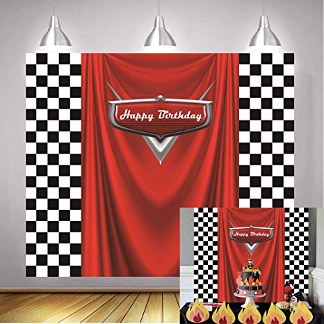 Daniu Racing Competition Champion Backdrop red Banner Victory Background Car Racing Check Flag Backdrop boy Birthday Party Photography Background Decoration Supplies Studio Party Booth backdrops 7x5FT