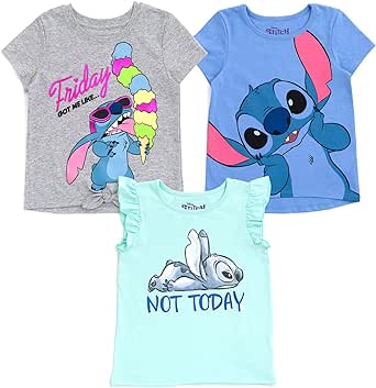 Disney Lilo & Stitch Girls 3 Pack T-Shirts Little Kid to Big Kid