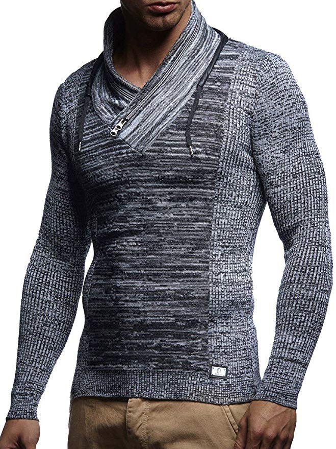 Leif Nelson Men's Pullover Knitted Pullover Hoodie Shawl Collar Sweatshirt Long Sleeve Sweater Zipper Slim Fit LN1585